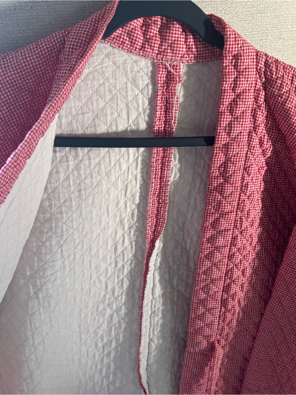 Homemade Quilted Red Check Open Front Jacket - Picture 3 of 10